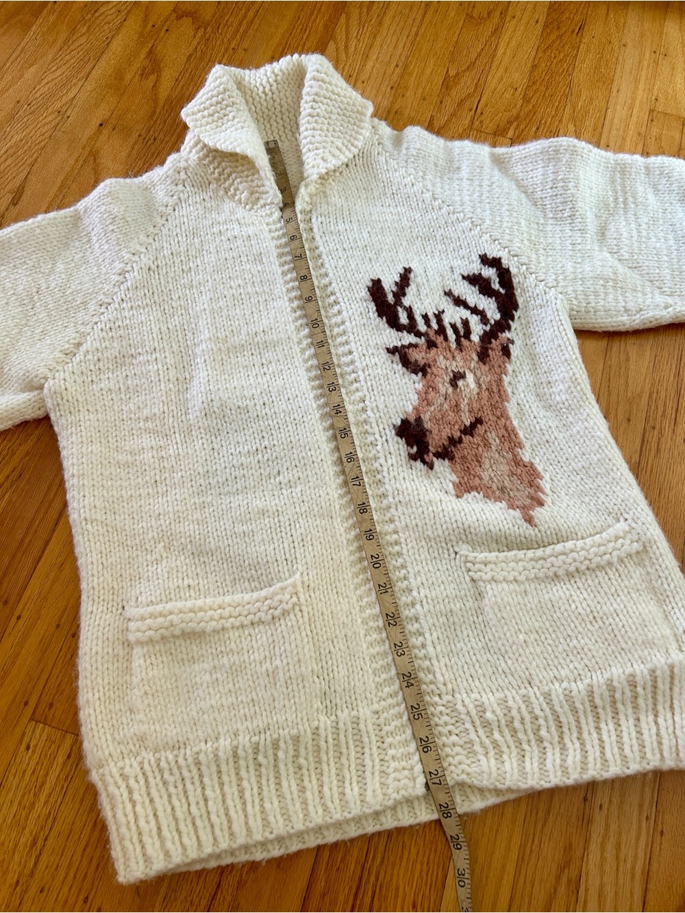 Vintage White Knit Deer Sweater Zipper Cardigan - Picture 5 of 5